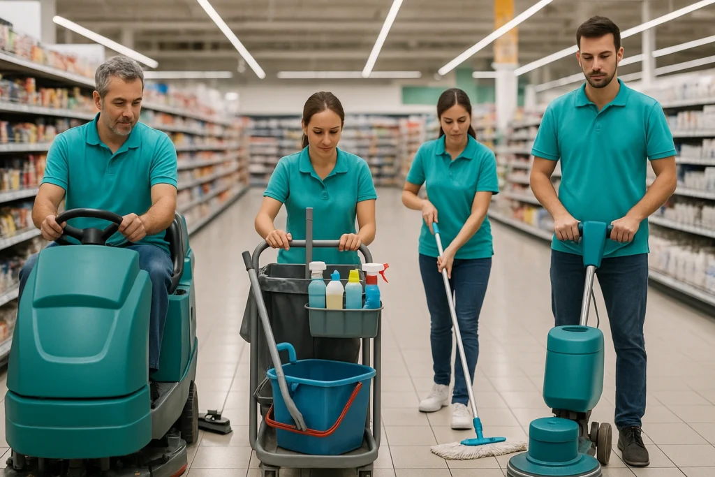 equipo limpieza supermercado